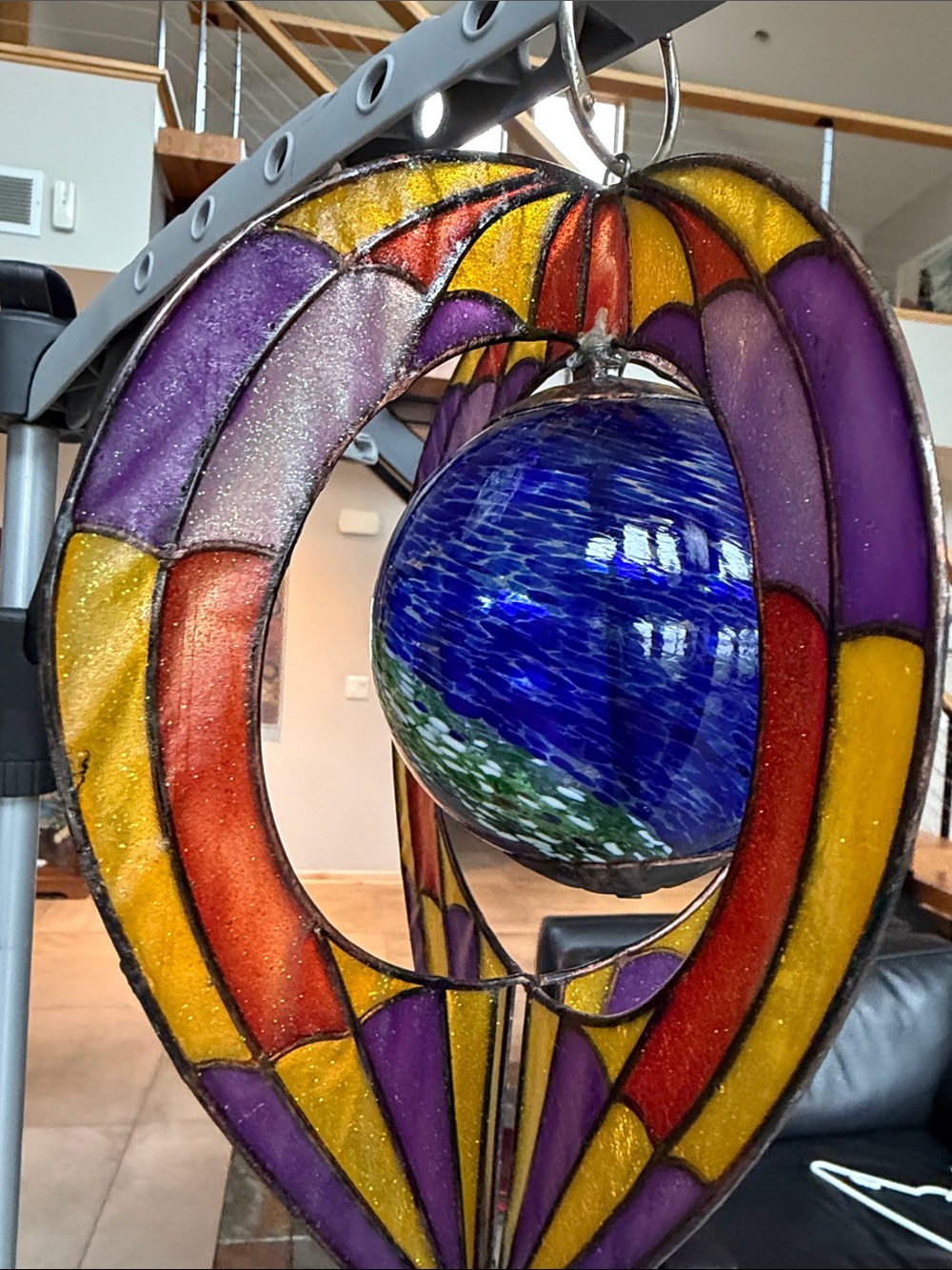 Vintage Stained Glass Hot Air Balloon Hanging Art - Purple, Yellow & Blue - Picture 5 of 10